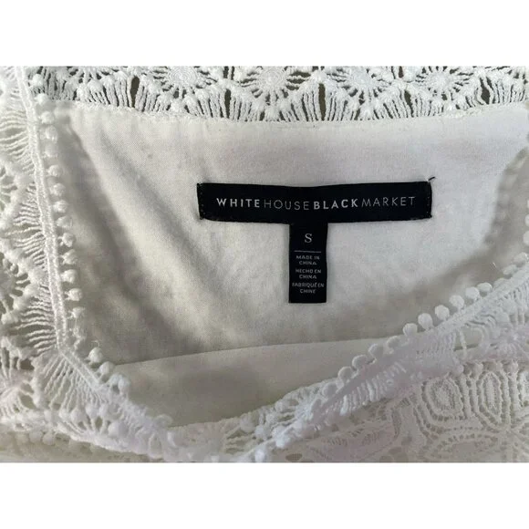 White House Black Market Lined White Lace Top Chiffon Ruffle Sleeves Sze S - Picture 9 of 16